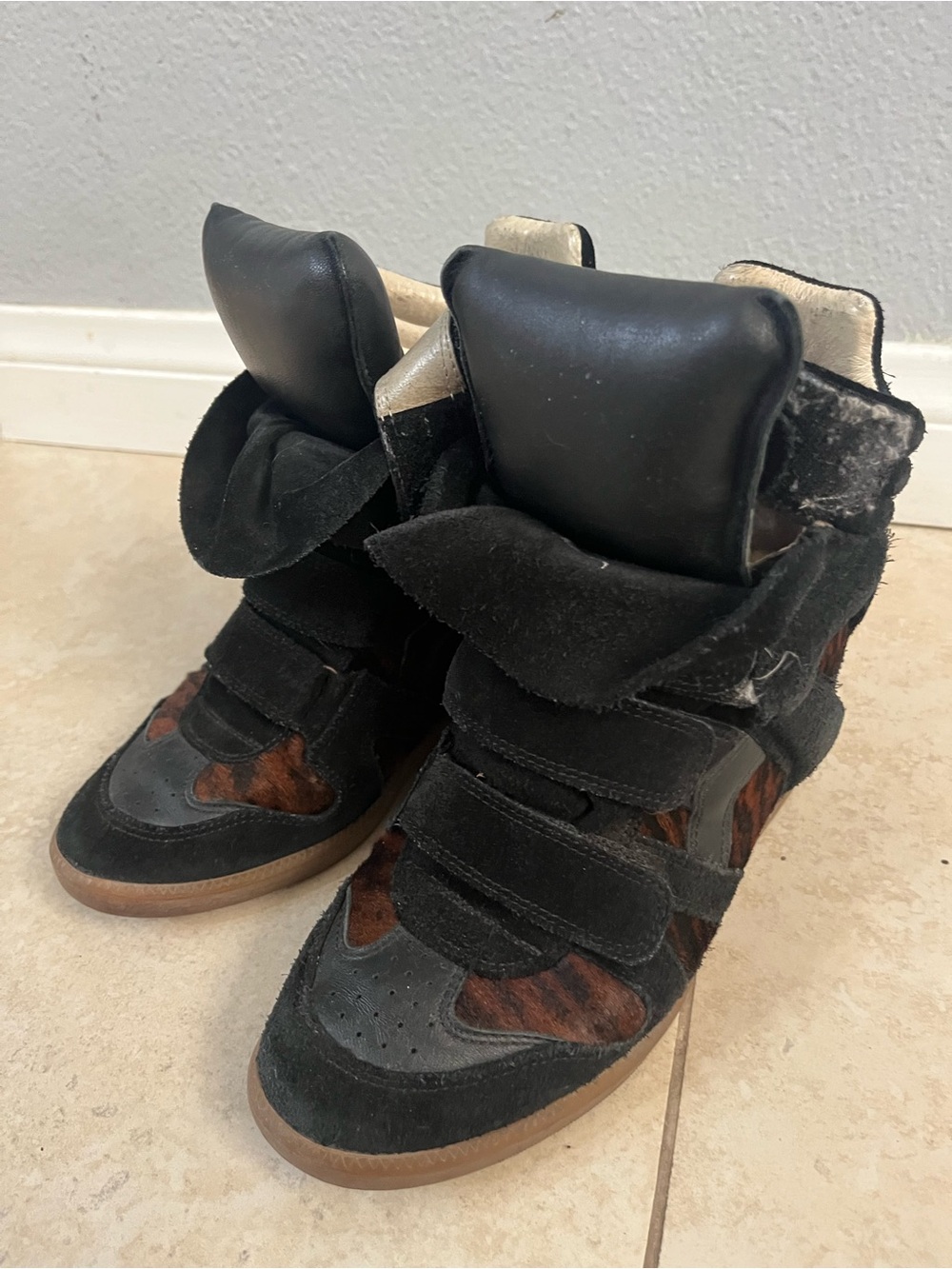 Isabel Marant Black and Brown Wedge Sneakers